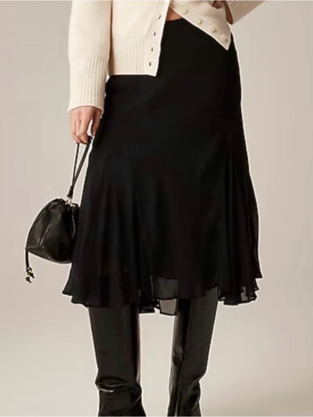 J. Crew Gwyneth Flounce Hem Midi Slip Skirt Black Chiffon XL Goth Fairy Grunge